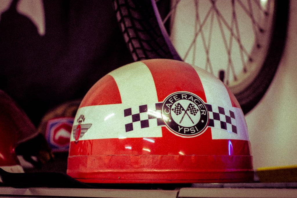 Cafe Racer Sticker on Vintage Helmet